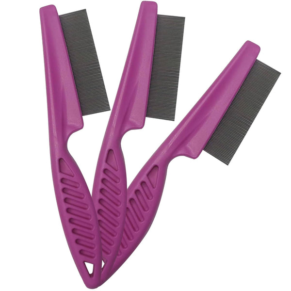 Flea Combs & Lice Combs for Dogs and Cats, Fine Tooth Combs 3-Pc, Pink