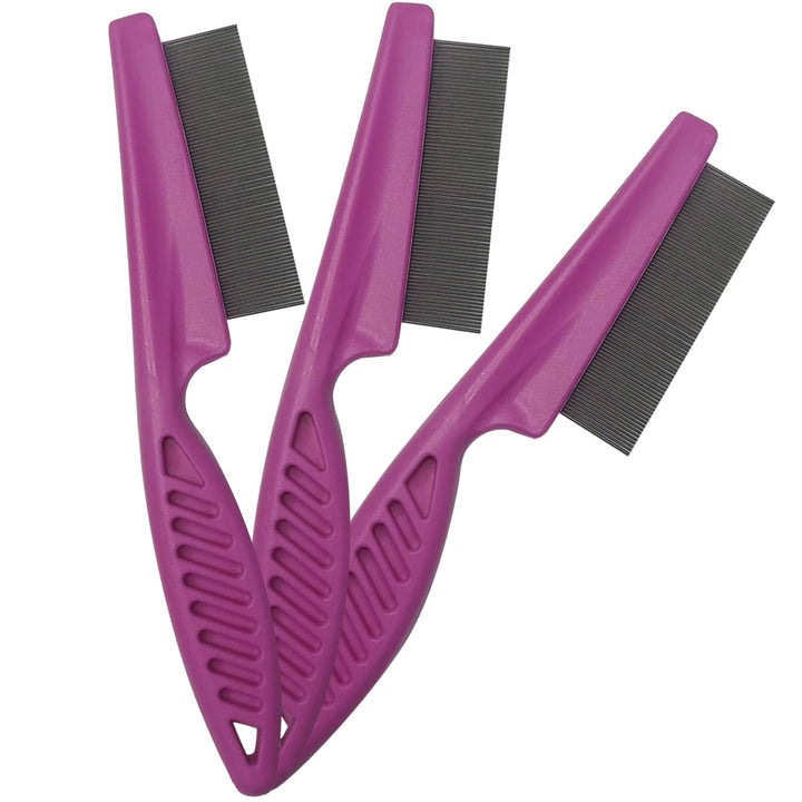Flea Combs & Lice Combs for Dogs and Cats, Fine Tooth Combs 3-Pc, Pink