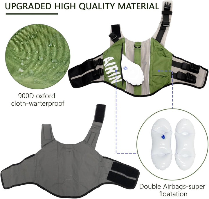 Dog Life Jacket Flotating Vest with High Flotation Airbag, Reflective Dog Life Vest Harness for Swimming Boating,Adjustable Swim Vest for Small Medium Large Dogs (L)