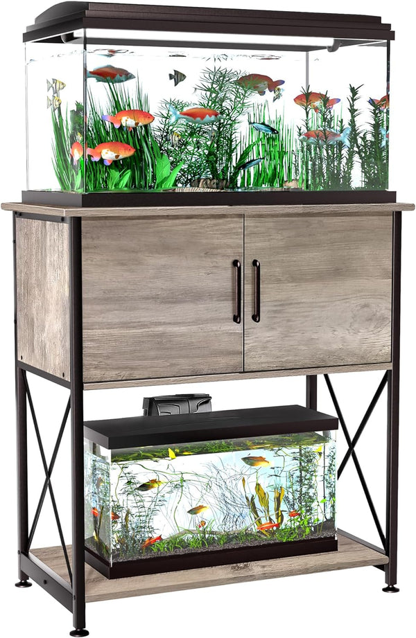 20-29 Gallon Aquarium Stand Metal Frame Fish Tank Stand with Cabinet Storage, for 20 Gallon Long Aquarium,30.7" L*16.5" W Tabletop,330Lbs Capacity Grey PG01YGZ