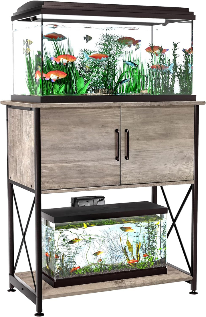 20-29 Gallon Aquarium Stand Metal Frame Fish Tank Stand with Cabinet Storage, for 20 Gallon Long Aquarium,30.7" L*16.5" W Tabletop,330Lbs Capacity Grey PG01YGZ