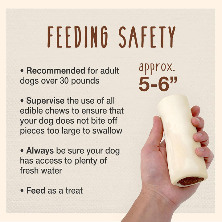 Stuffed Shin Bone, Long-Lasting Dog Chew Bones for Aggressive Chewers, High Protein Filled Bone Dental Chew for Dogs, Bacon & Cheese Flavor Filling, 5-6" for Large Dogs