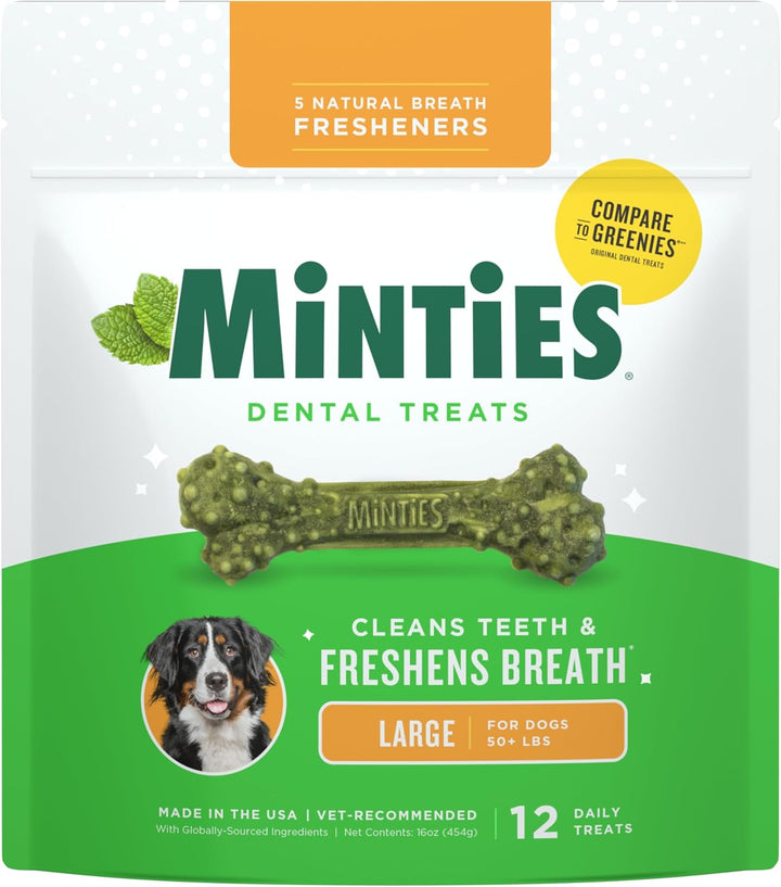 Dental Chews for Dogs, 60 Count, Vet-Recommended Mint-Flavored Treats for Medium Dogs 25-50 Lbs, Bones Clean Teeth, Fight Bad Breath, and Removes Plaque and Tartar