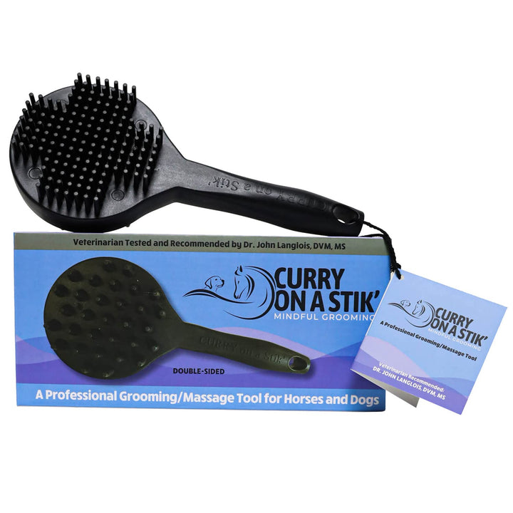 Curry on a Stik' - Dog Brush for Shedding, Grooming, Bathing, & Therapeutic Massage Tool - for Long & Short Haired Dogs - Decreases Shedding & Increases Coat Health - Veterinarian Approved - Ergonomic