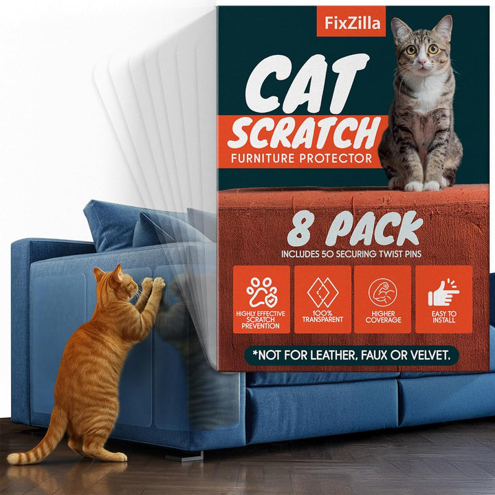 Anti Cat Scratch Furniture Protector, 10-Pack Couch Protector from Cat Claws - Heavy-Duty, Easy-To-Apply Scratching Deterrent and Shield for Sofa Corners, Walls, Doors- with 50 Twist Pins
