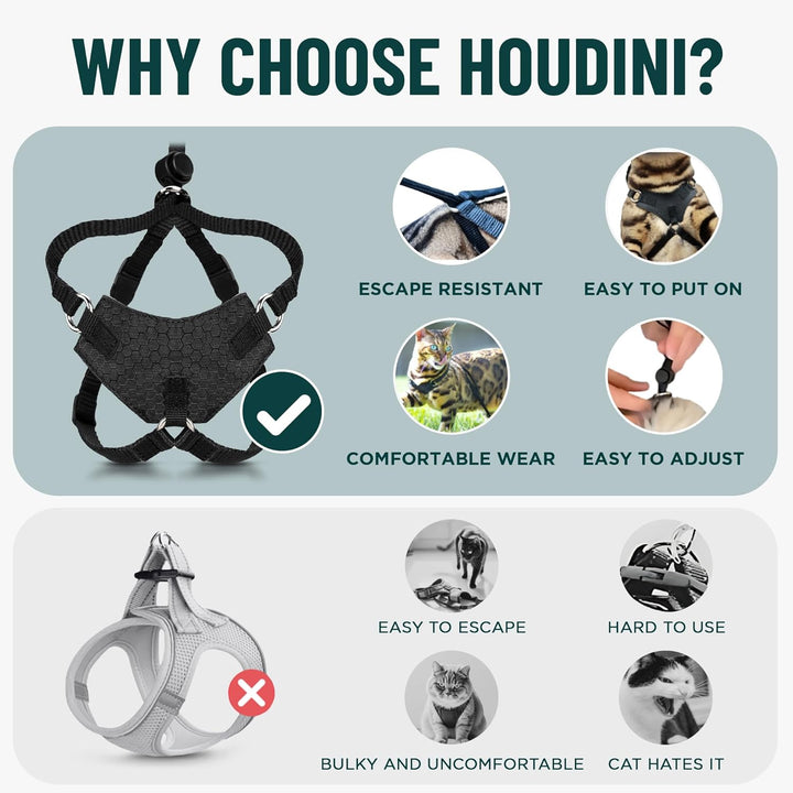 Houdini™ Escape Proof Cat Harness and Leash Set by  – Black, Medium Cat Harness for Walking