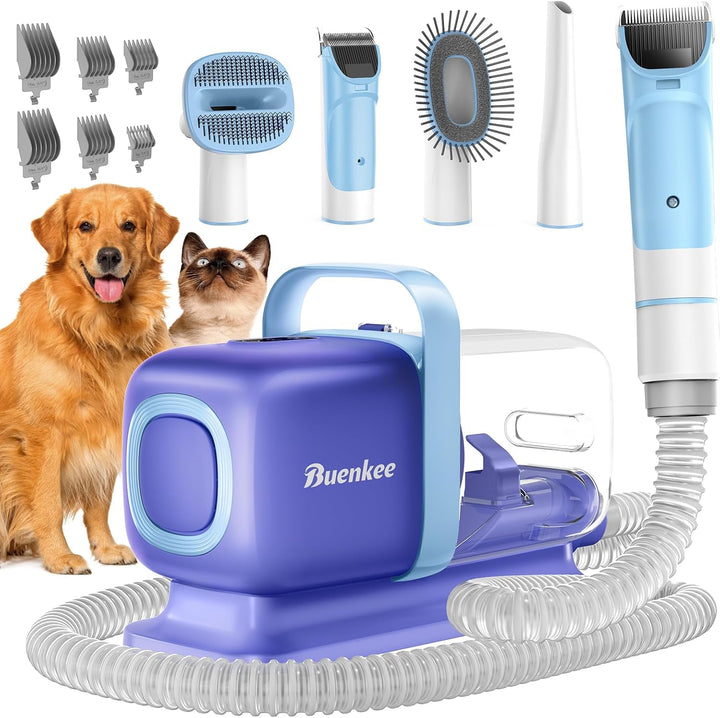 Dog Grooming Kit with Vacuum, All-In-One Pet Grooming Vacuum for Dogs and Cats, Low Noise Pet Hair Clipper & Shedding Brush, Dog Hair Remover, Cat Pet Groomer Set with Cleaning Brushes, White