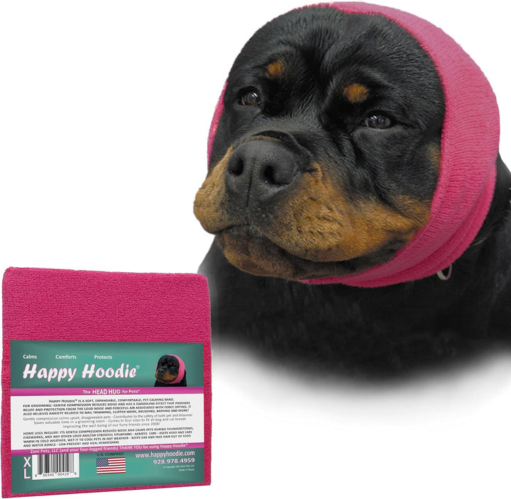 Happy Hoodie the Original Dog & Cat Calming Band - American Brand - Anxiety Relief/Noise Protection-Grooming-Thunder-Fireworks (Large, Blue) - since 2008