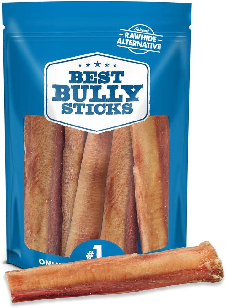 Thick 6 Inch Bully Sticks for Dogs - 5 Count (Pack of 1) - Natural, Grass-Fed Beef, Single Ingredient, Grain and Rawhide Free - Large Breeds
