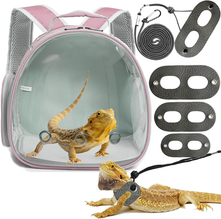 Small Animal Travel Backpack Carrier,Portable Bearded Dragon Bag for Sugar Glider,Hedgehog,Rat,Bunny,Rat,Outdoor Used (Black, Carrier L+ I Leash)