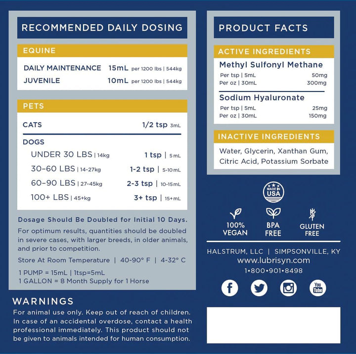 Hyaluronic Acid + MSM Joints Supplement, 8Oz: Natural Pure HA Liquid Dog and Cat Joint & Cartilage Support, Relief and Lubrication for Pets Including Dogs, Cats and Horses, Vegan Formula