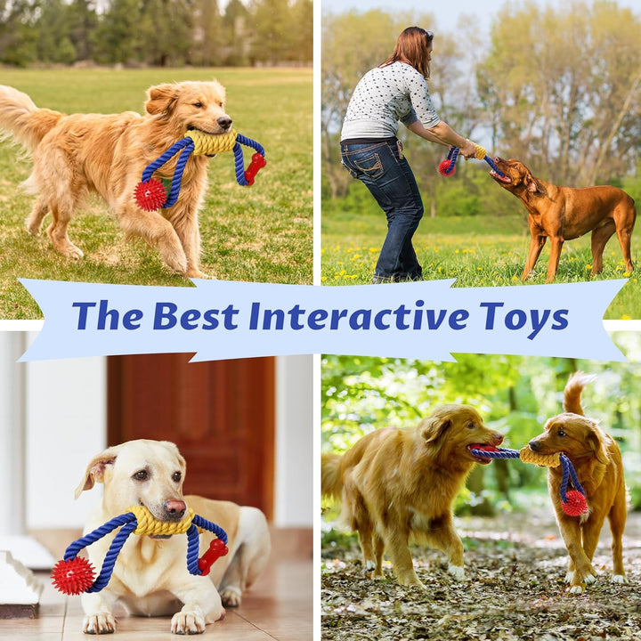 Interactive Dog Rope Toys Tug of War, Tough Dog Toys for Large, Medium & Small Dogs, 100% Cotton Chew Toys for Boredom, Pull Ball Rope Teeth Cleaning