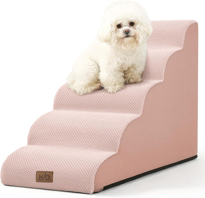 Dog Stairs for Small Dogs 15.7" H, Curved Dog Step for Puppy, Older Cat, Medium Pet Ramp for Sofa, Couch or Chair, Ladder with High Density Foam, 15.7X22.4X15.7 Inch, 3 Step, Beige
