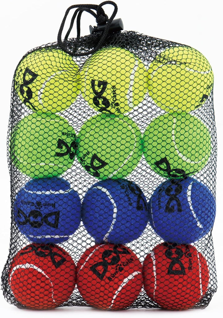 Tennis Balls for Dogs - 12 Pack 2.5'' Durable Non-Toxic Outdoor Dog Toys Balls with Mesh Bag, SGS Certified, Colorful Fetch Toys, Medium Large Breeds (Non Squeaky)