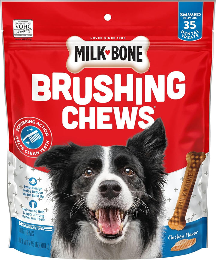 Brushing Chews Daily Dental Dog Treats, Chicken Flavor, Large, 25 Count