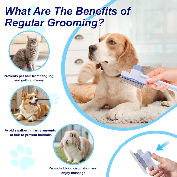 2 Pcs Self-Cleaning Flea Comb for Cats Dogs with Pet Hair Removal Glove – Dual Tooth and Gentle Cat Comb for Long/Short Hair – Ergonomic Zen Brush Cat Grooming/Nit Supplies