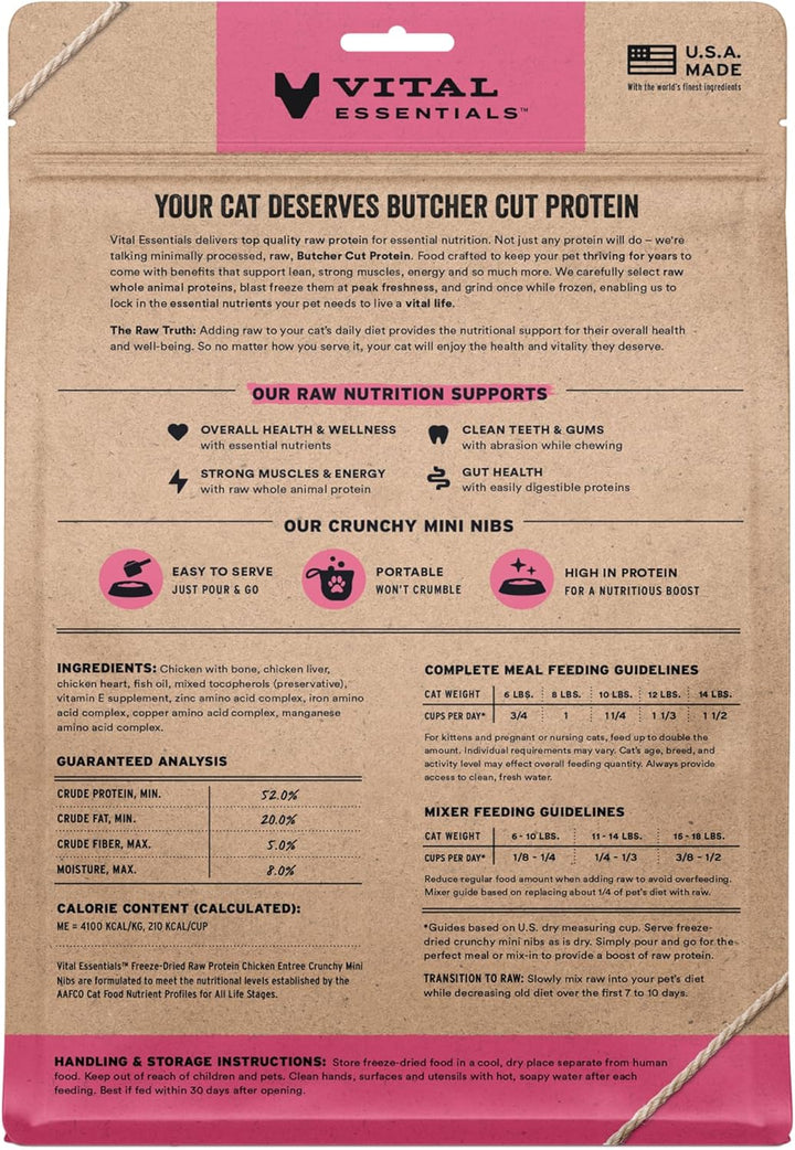 Freeze-Dried Raw Chicken Meal or Mixer Cat Food Crunchy Nibs, 12 Oz