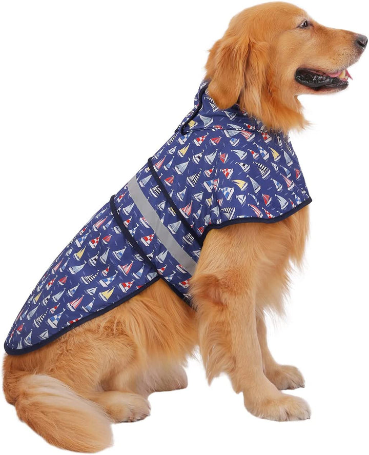 Dog Raincoat Jacket Reflective Adjustable Hooded Pet Poncho Rain Coat with Leash Hole for Small to X-Large Dogs Yellow - L