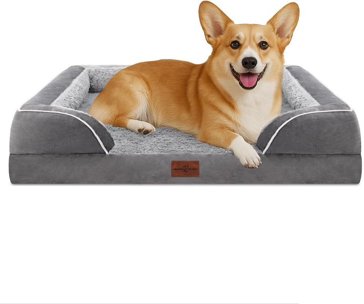 Orthopedic Dog Bed for Extra Large Dogs 42X30 Inch, Waterproof Supportive Egg Crate Foam XL Pet Bed with Removable Bolsters, Dog Couch with Washable Cover & Non-Slip Bottom, Grey