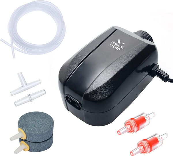 Aquarium Air Pump Dual Outlet Fish Tank Aerator with Accessories for 5-200 Gallon Tank