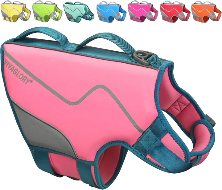 Neoprene Dog Life Vest, Dog Life Jacket for Swimming & Boating, Lightweight & Buoyancy for Puppy Doggy, Swimming Vest with Handle, XS, Raspberry Pink