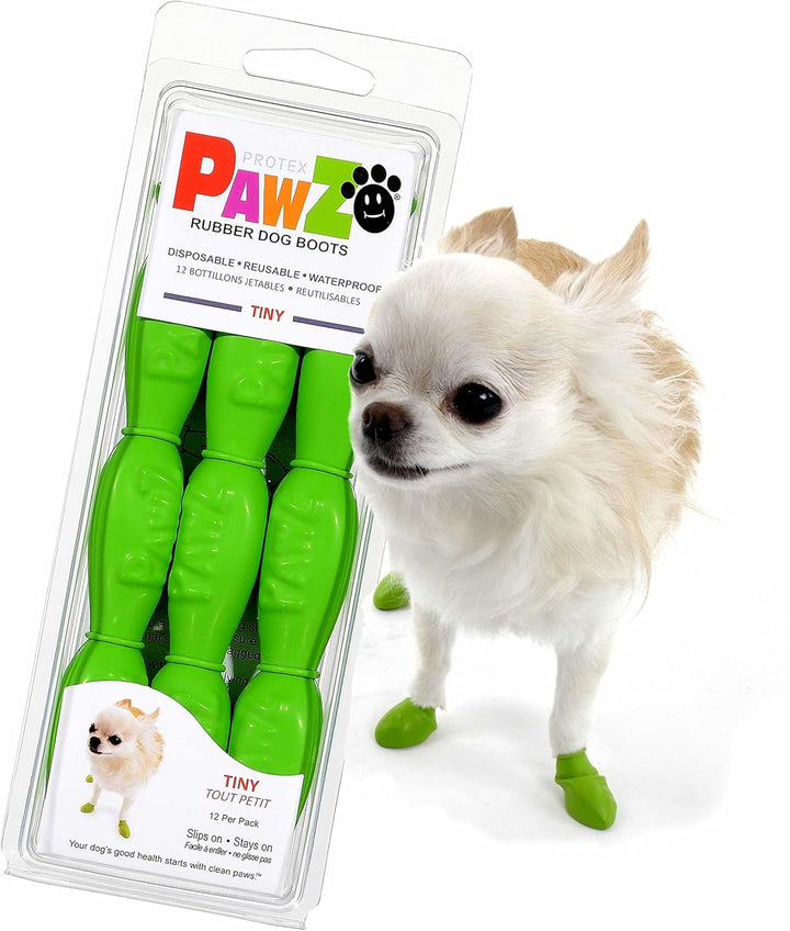 Pawz Rubber Dog Boots for Paws to 2 1/2" - All-Weather Dog Booties for Hot Pavement, Sand, Snow, Mud, and Rain - anti Slip Dog Socks - S, Red