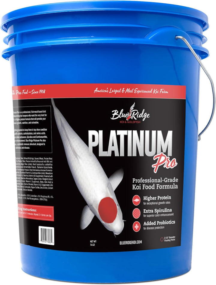 Blue Ridge Koi Fish Food 4.5Lb - Koi Food 3/16” Platinum Pro Formula Goldfish Food, Premium Fish Food for Ponds, Ponds Fish Food, Floating Pond Pellet