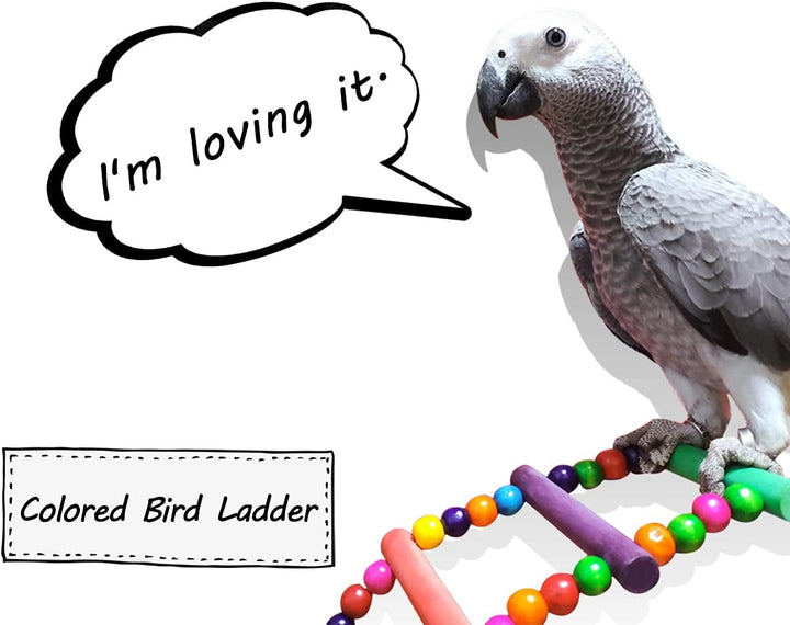 Bird Ladder Toys Coloured Flexible Parrot Swing Bridge Wooden Cockatiel Cage Hanging Climbing Ladder (39 in (16 Steps))