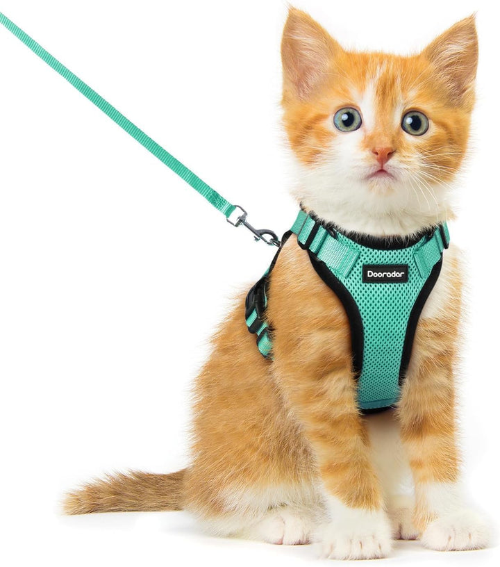 Cat Harness and Leash Set, Escape Proof Safe Adjustable Kitten Vest Harnesses for Walking, Easy Control Soft Breathable Mesh Jacket with Reflective Strips for Cats, Pink, XS