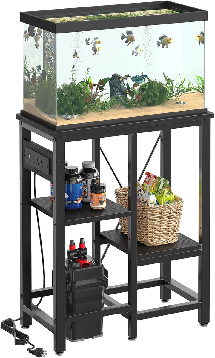 20-29-37 Gallon Fish Tank Stand with Power Outlet, 30X13 Metal Aquarium Stand with Filter Storage, 6-Leg Reptile Tank Stand with 3-Tier Adjustable Storage Shelves, 400LBS Capacity