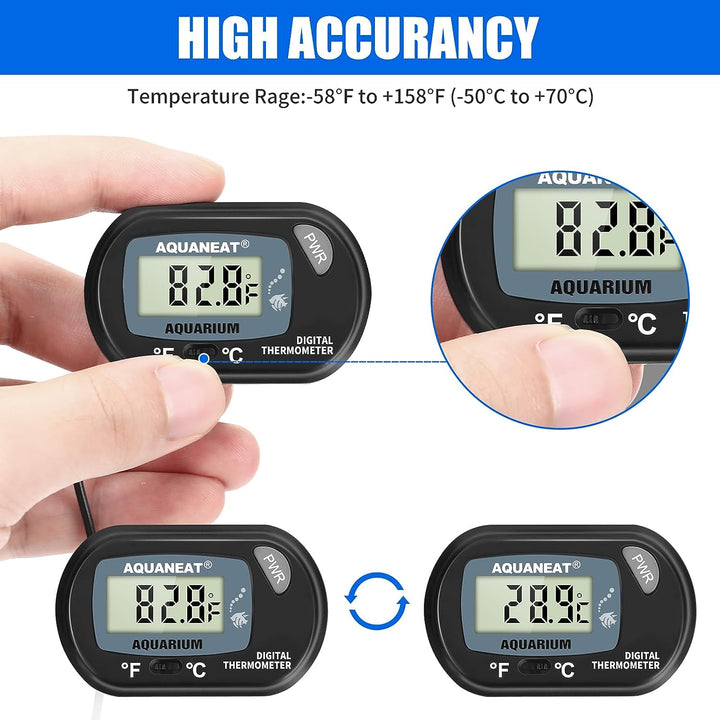 Aquarium Thermometer, Fish Tank Thermometer, Digital Temperature Test, with Large LCD Display (1 Pack)