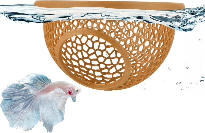 Floating Betta Hide & Shrimp Cave – 3D Printed Aquarium Decor, Multi-Functional Hammock, Feeding Ring & Safe Resting Spot for Betta, Shrimp & Small Fish (PLA, Eco-Safe)