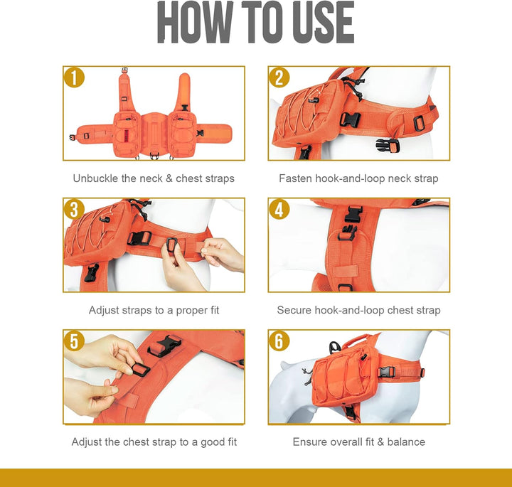 Dog Backpack for Medium & Large Dogs, Mammoth Nylon Dog Pack Tactical Backpack Harness with Side Pockets for Hiking Walking Training Running