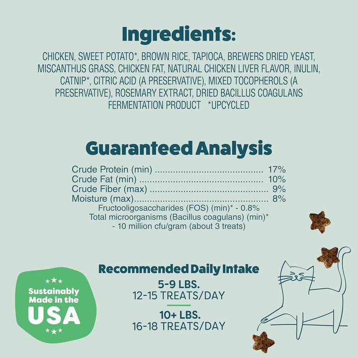 Crunchy Cat Treats - Catnip Treats for Cats with Digestive Support, Kitten Treats with Real Chicken, Natural & Healthy Flavored Feline Snacks - Catnip N Chill, 1-Pk (12 Oz)