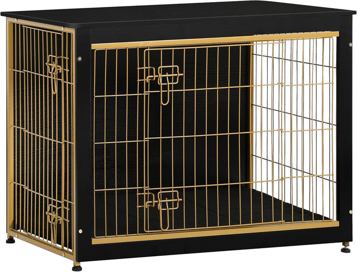Dog Crate Furniture with Cushion, Wooden Kennel Table with Double Doors, Indoor Dog House, Small/Medium/Large/Extra Large Size, 27.2" L, Rustic Brown