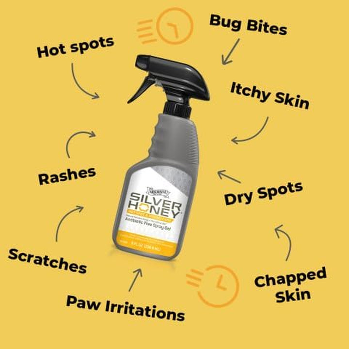 Silver Honey Hot Spot & Wound Care 2Oz Ointment + 8Oz Spray Gel, Manuka Honey & Microsilver BG, Medicated for Dogs, Cats, Small Animals