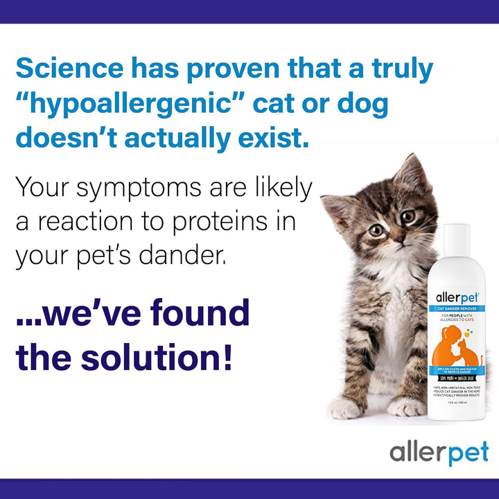 Cat Dander Remover W/Free Pair of Grooming Gloves and Mitt - Effective Cat Dander Reduction, anti Allergen Solution Made in USA - (12Oz)