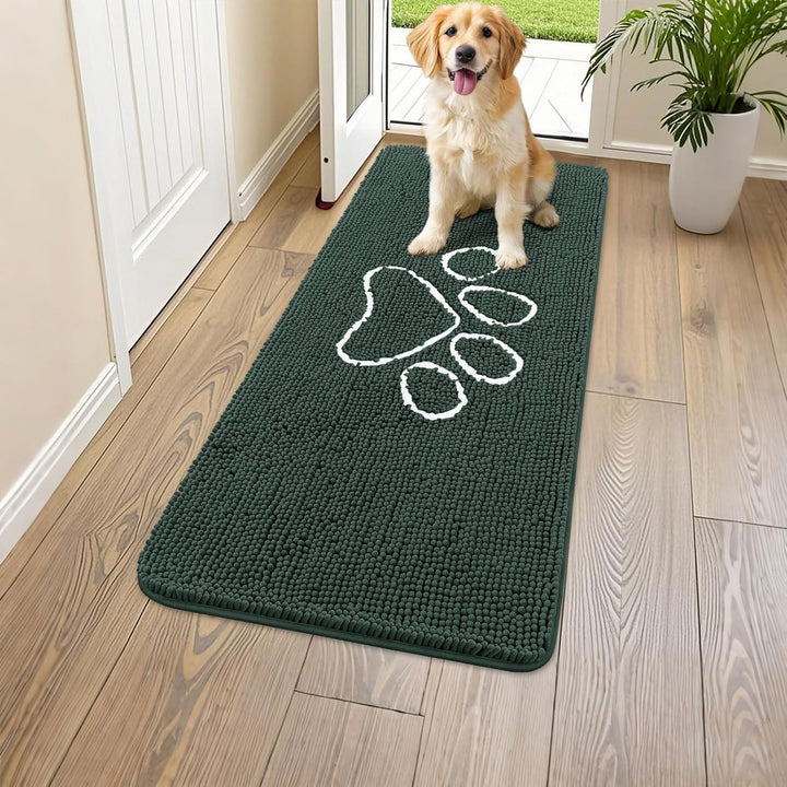 Dog Door Mat for Muddy Paws, Absorbent Dirt Trapper Non Slip Quick Dry Washable Chenille Mat for Mud Dogs, Entry Rug for Indoor and Outdoor (30X20 Inches, Grey)