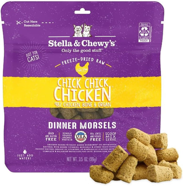 Freeze-Dried Raw Cat Dinner Morsels - Premium Chicken Recipe with 98% Cage-Free Meat & Organs - Natural Grain-Free Cat & Kitten Food - Made in USA - 3.5 Oz