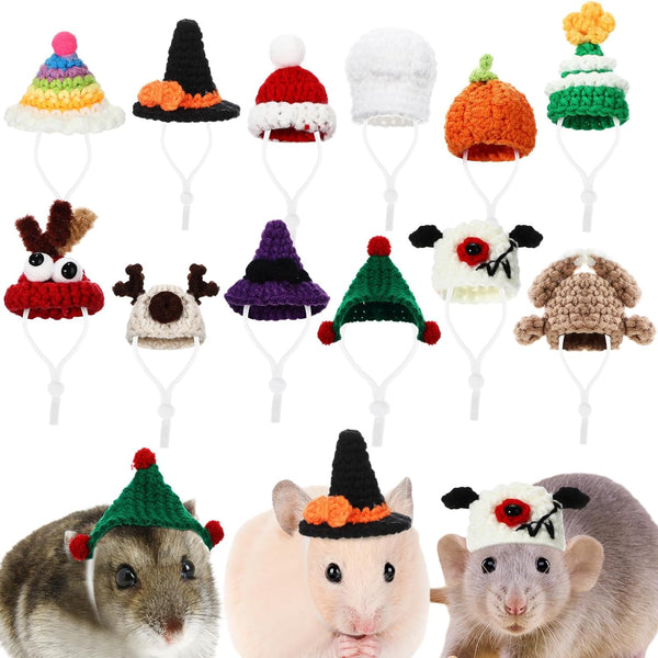 12 Pcs Hamster Hats Mini Hats for Snakes Small Animals Guinea Pig Hamster Bibs Clothes for Lizards Bearded Dragons Holiday Party Costume Accessories(Classic)