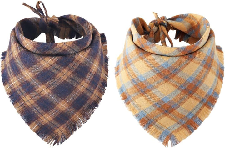 Fall Dog Bandana Autumn Thanksgiving Plaid Reversible Triangle Bibs Scarf Accessories for Dogs Pets