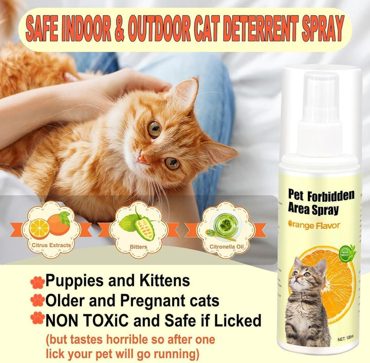 Cat Deterrent Spray – Anti-Scratch Cat Spray 100% Natural, Plant-Based Formula to Stop Scratching, Chewing & Urine Spraying – Indoor Use Safe for Furniture, Fabric, Pets & Kids – 6.76 Fl Oz