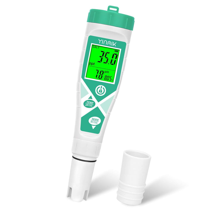 Aquarium Ph Salt Tester, Digital Salinity Meter for Freshwater & Saltwater Fish Tank, Simultaneous Display Salt Ph TDS for Koi Pond, Reef Tank, Aquaponics PPM Ph EC Reader, Hydrometer with S.G. Card