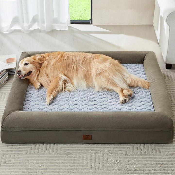 XXL Extra Large Dog Bed, Washable Dog Couch with Removable Waterproof Cover, Orthopedic Large Pet Sofa Bed with Bolster Sides for Sleeping