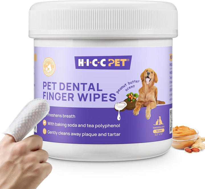 Teeth Cleaning Wipes for Dogs & Cats, Vet-Recommended Remove Bad Breath & Plaque & Tartar Buildup Dog Finger Toothbrush Wipes, Dog Tooth Brushing Kit Remove Stain & Gum Care for Small Animal