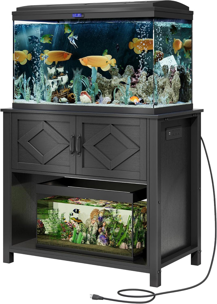 40-50 Gallon Fish Tank Stand with Power Outlets, 660LBS Capacity Heavy Duty Metal Aquarium Stand, Double Fish Tank Stand Table with Cabinet