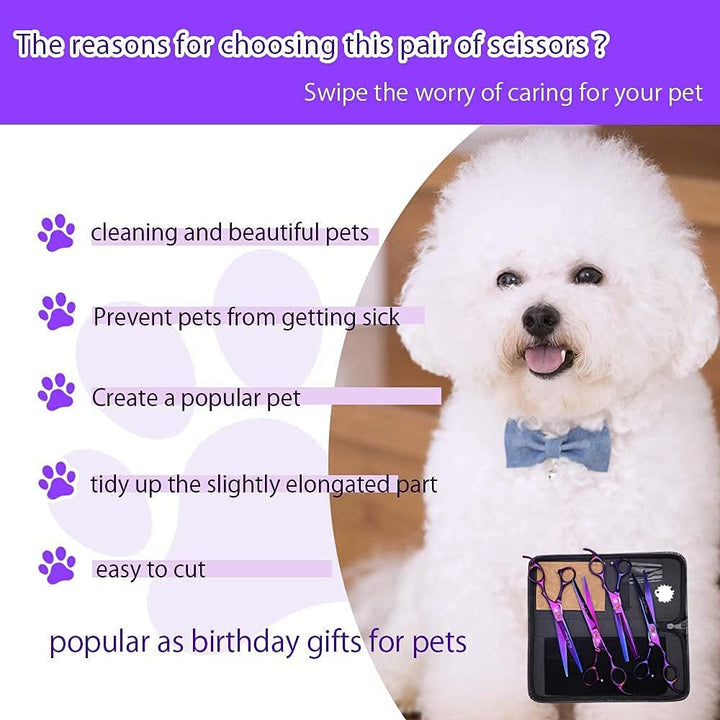 Professional 7.0 Inch 4PCS Pet Grooming Scissors Kit Japan Premium Steel Straight & Curved & Thinning Blade Dog Hair Cutting Shears Set with Case