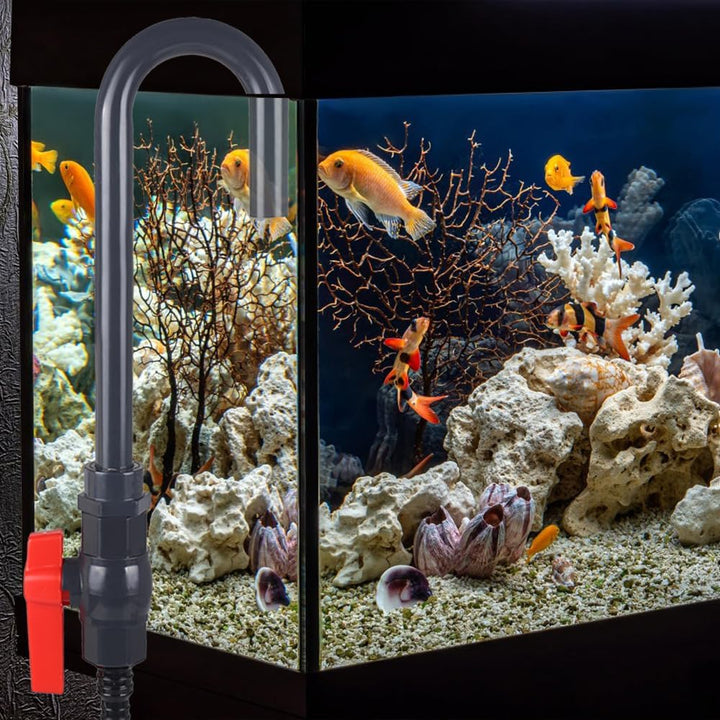 Aquarium Water Changer, PVC Aquarium Water Filler Hanging Fish Tank Hook Filler with Flow Switch for 1/2“, 5/8”, 3/4” Hose