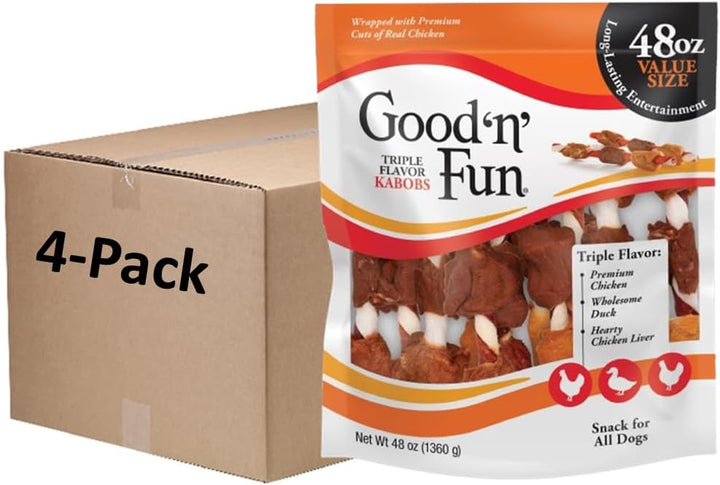 Good ‘N’ Fun Triple Flavor Kabobs Chews for All Dogs, 48 Ounces, Treat Your Dog to Chews Made from Beef Hide, Real Chicken, Pork Hide, Duck and Chicken Liver