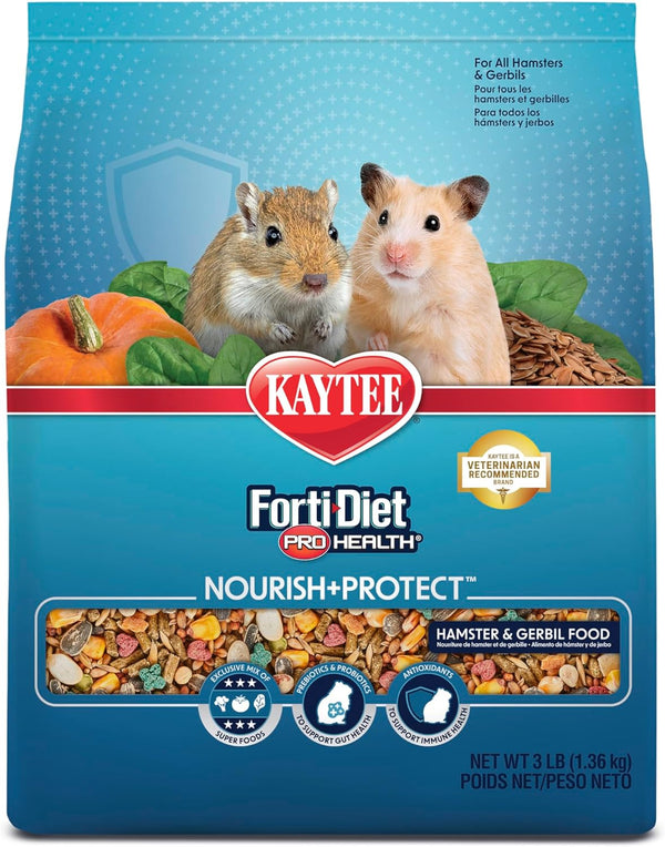 Forti-Diet Pro Health Nourish+Protect Hamster and Gerbil Food, Comprehensive Nutrition Backed by Science, Digestive Health, Immune Support, 3 Pounds